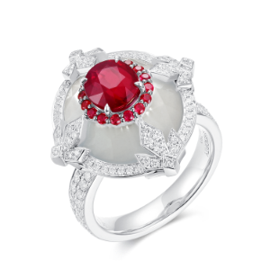 Ruby with white mother-of-pearl Ring