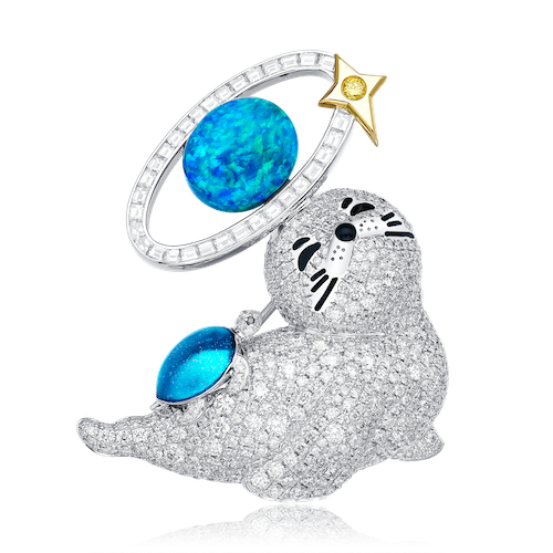 Broche Opale Noire Lion de Mer